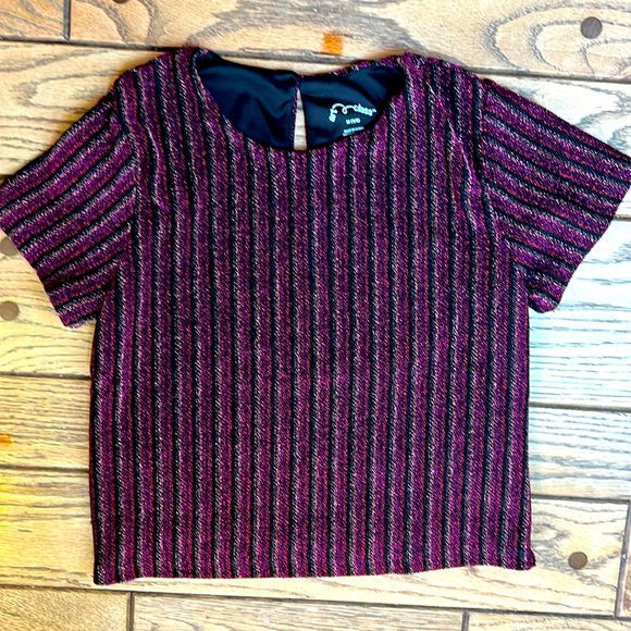 Women’s Vintage Sparkle blk/fuchsia/red striped stretch Baby T-shirt. Size M - Picture 3 of 3